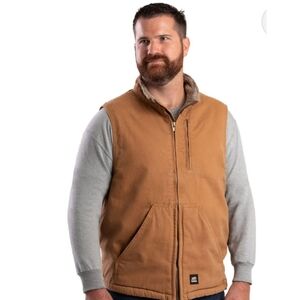 Berne Workwear Men's Brown Duck Canyon Sherpa Lined Zip Front Vest Size Small